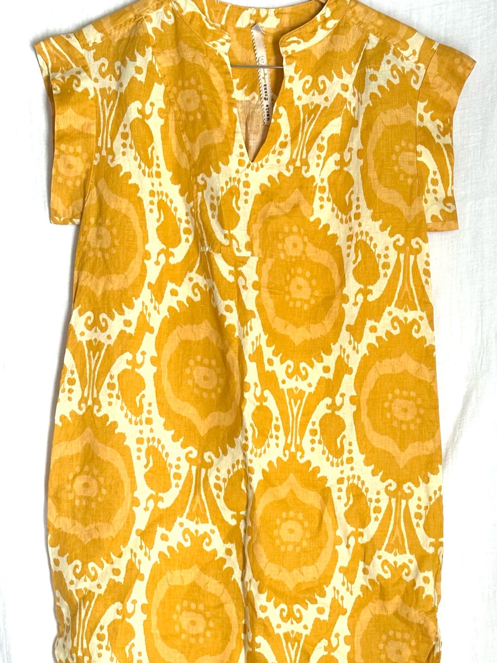 Yellow Linen Abstract Print Tunic Dress Uncle Frank size XS